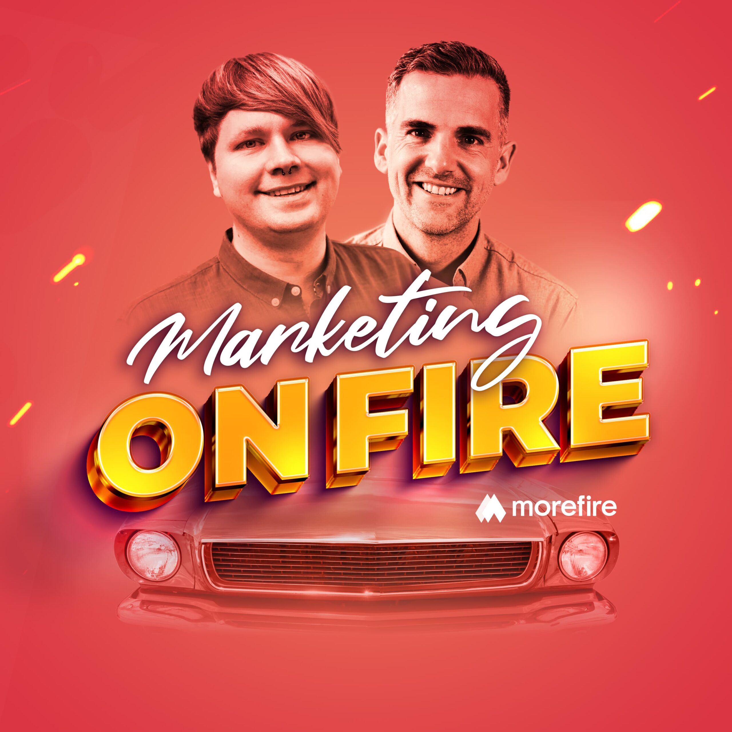 Cover des Marketing on Fire Podcasts mit Hendrik Unger, Robin Heintze