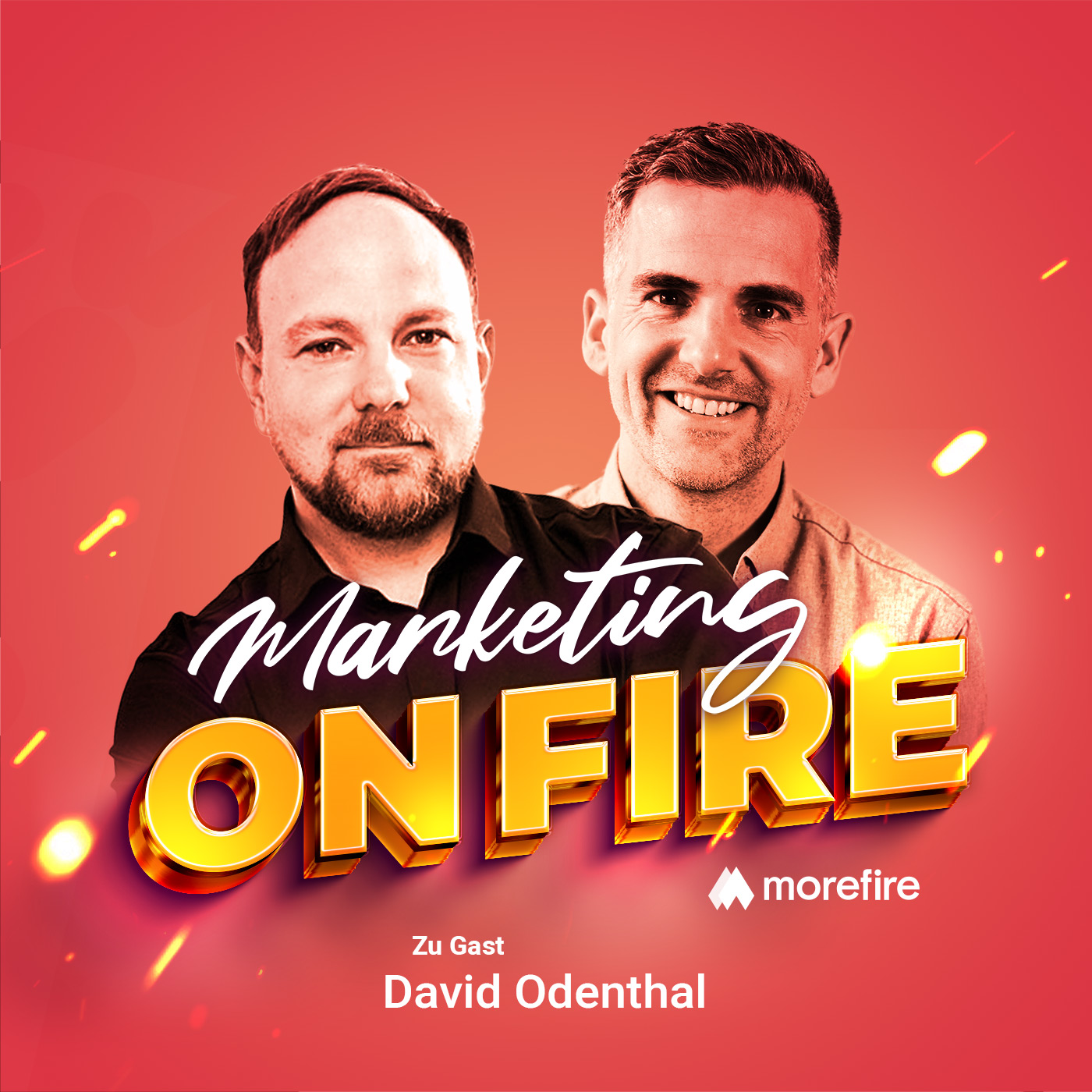 David Odenthal und Gastgeber im Marketing on Fire Podcast