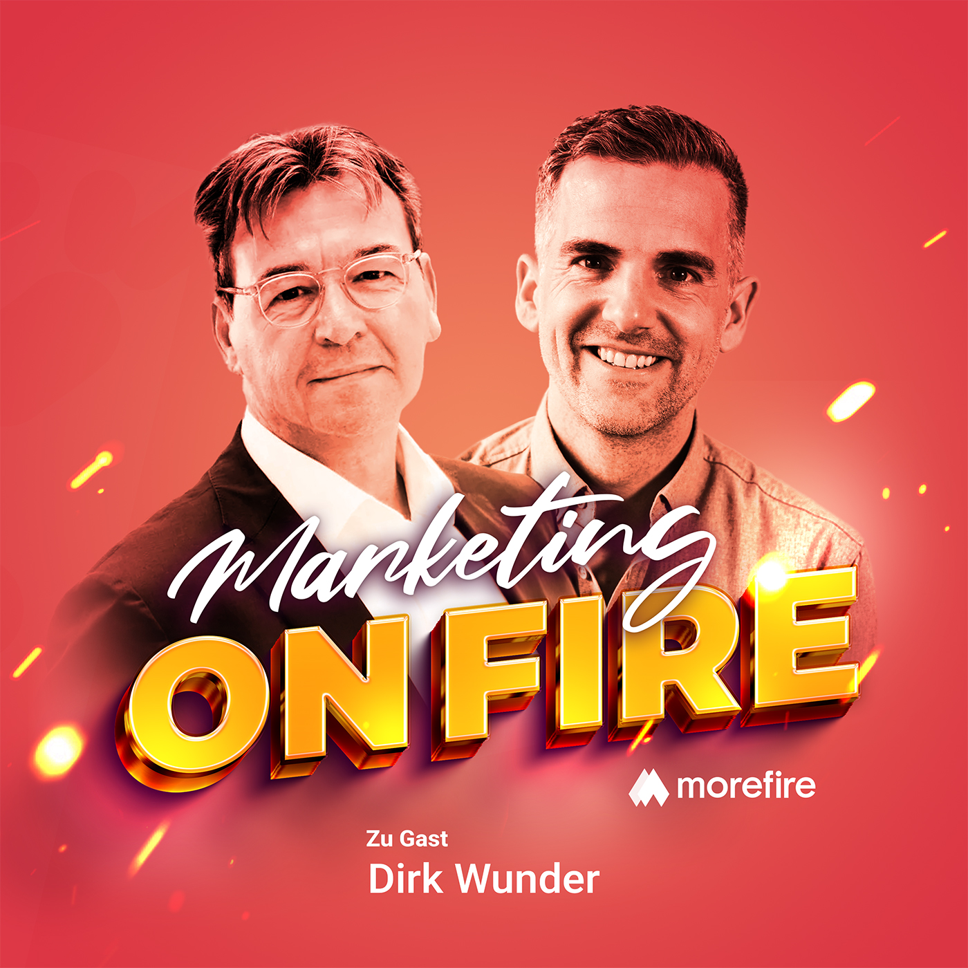 Podcast Cover von Marketing on fire mit Host und Gast