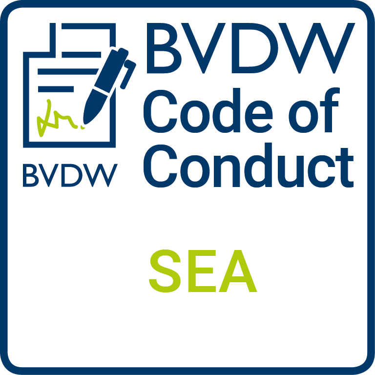 BVDW SEA Code of Conduct Siegel mit blauem und grünem Text