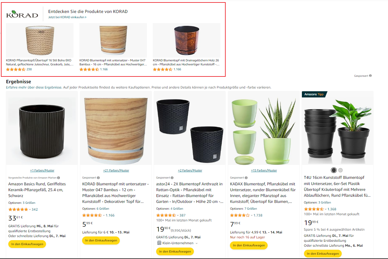 Beispiel für Sponsored Brands Productlistings auf Amazon