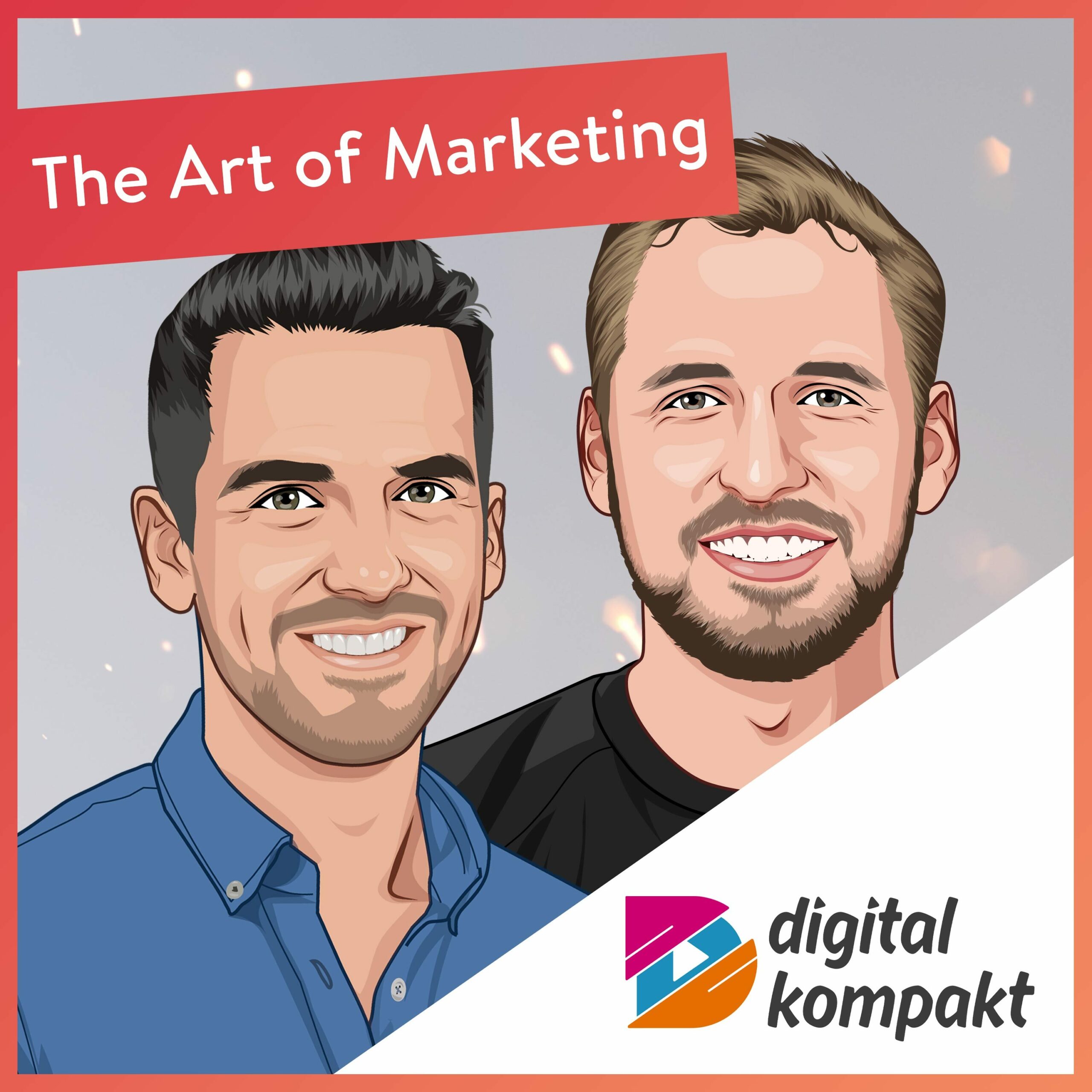 Podcast-Cover von "The Art of Marketing" mit einer Illustration von Adrian Piegsa und dem Logo von digital kompakt