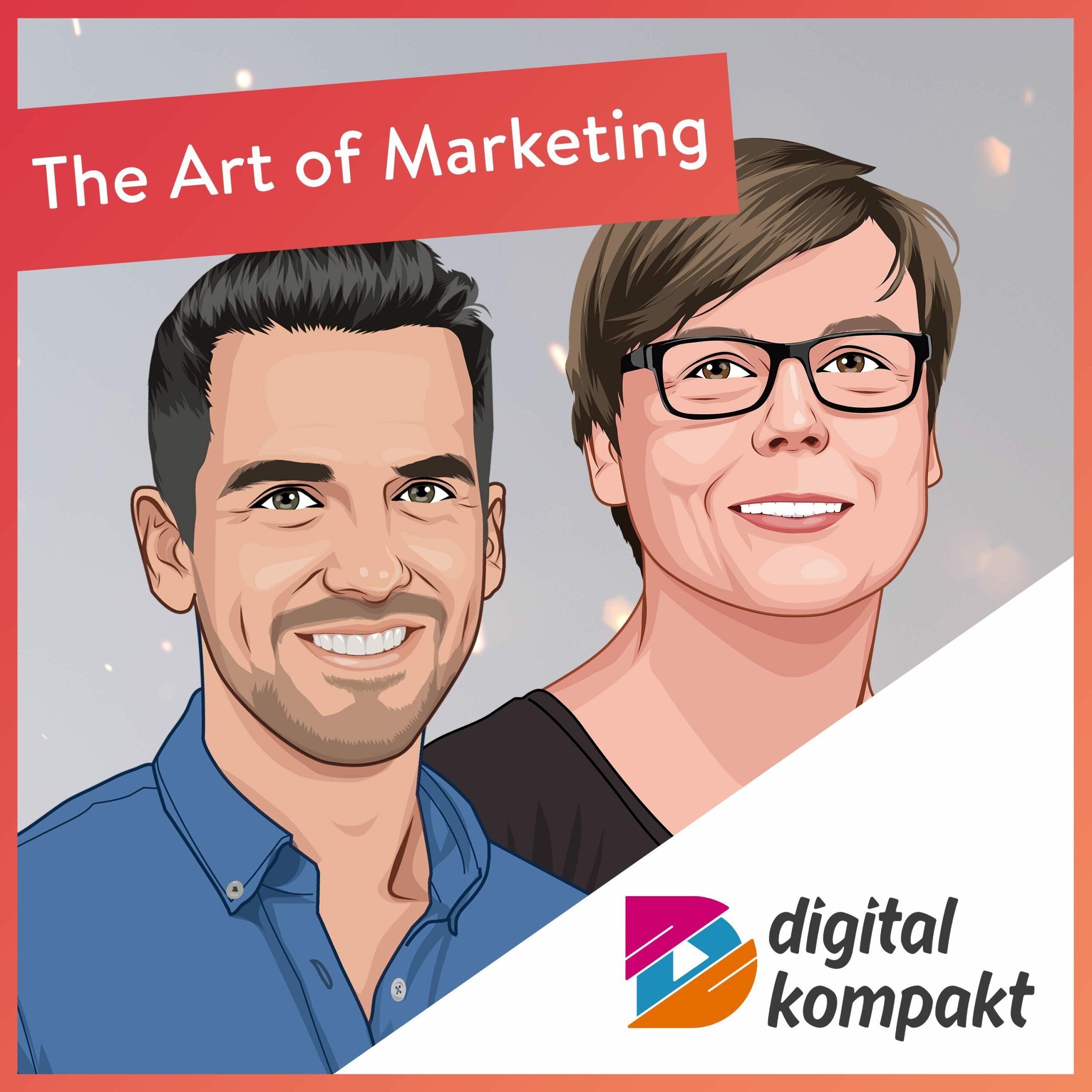 Podcast-Cover von "The Art of Marketing" mit einer Illustration von Britta Behrens und dem Logo von digital kompakt