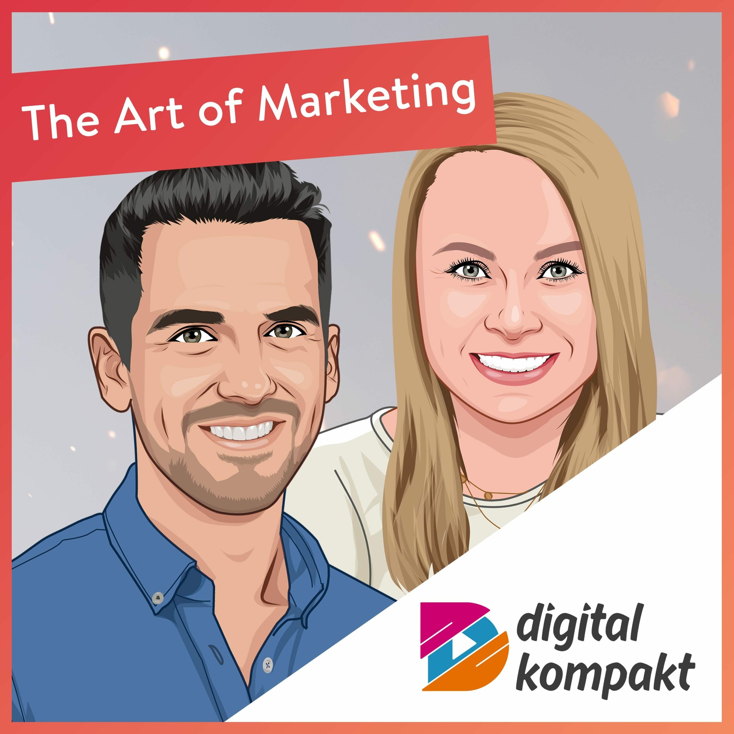 Podcast-Cover von "The Art of Marketing" mit einer Illustration von Katharina Delfs und dem Logo von digital kompakt