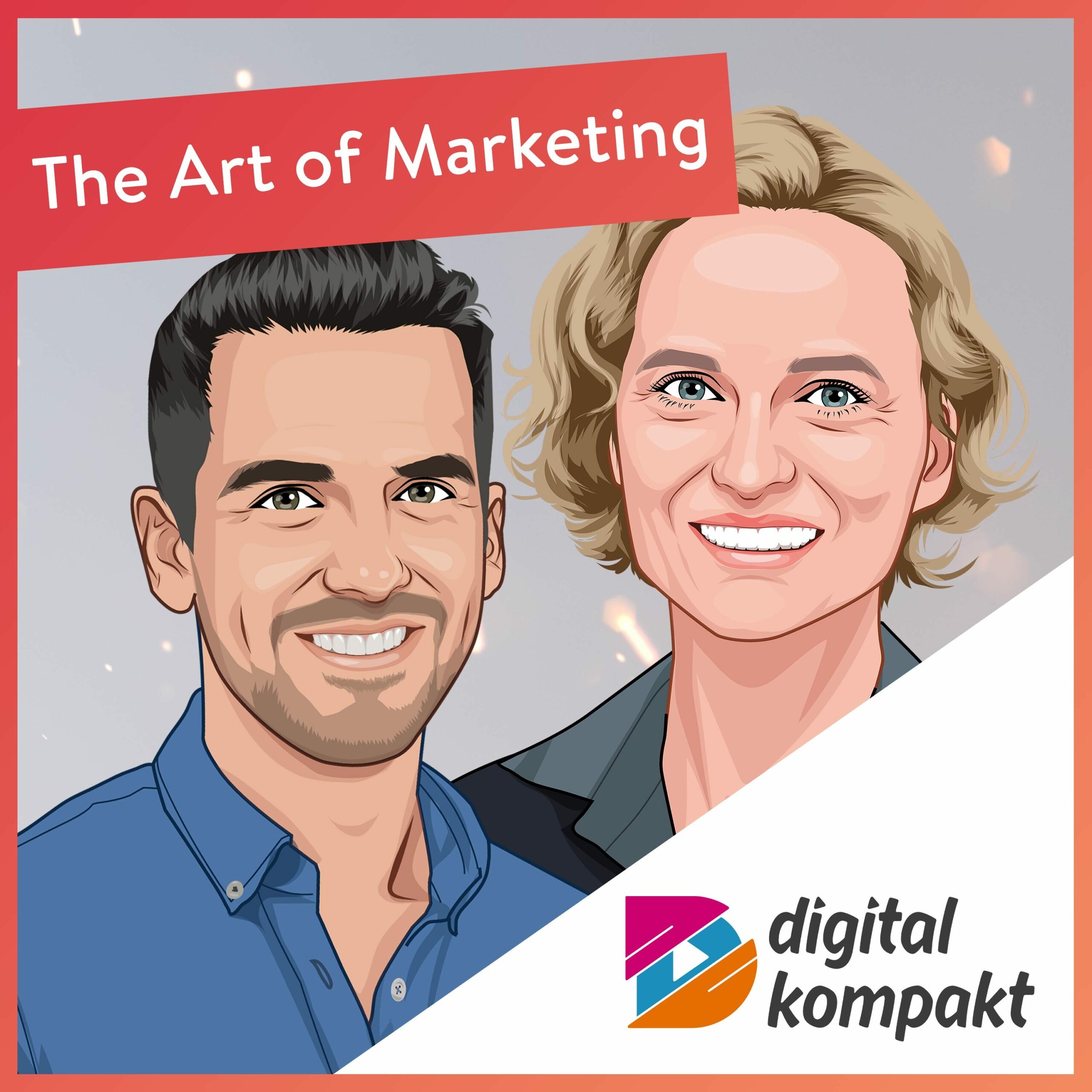 Podcast-Cover von "The Art of Marketing" mit einer Illustration von Sandra Finlay und dem Logo von digital kompakt