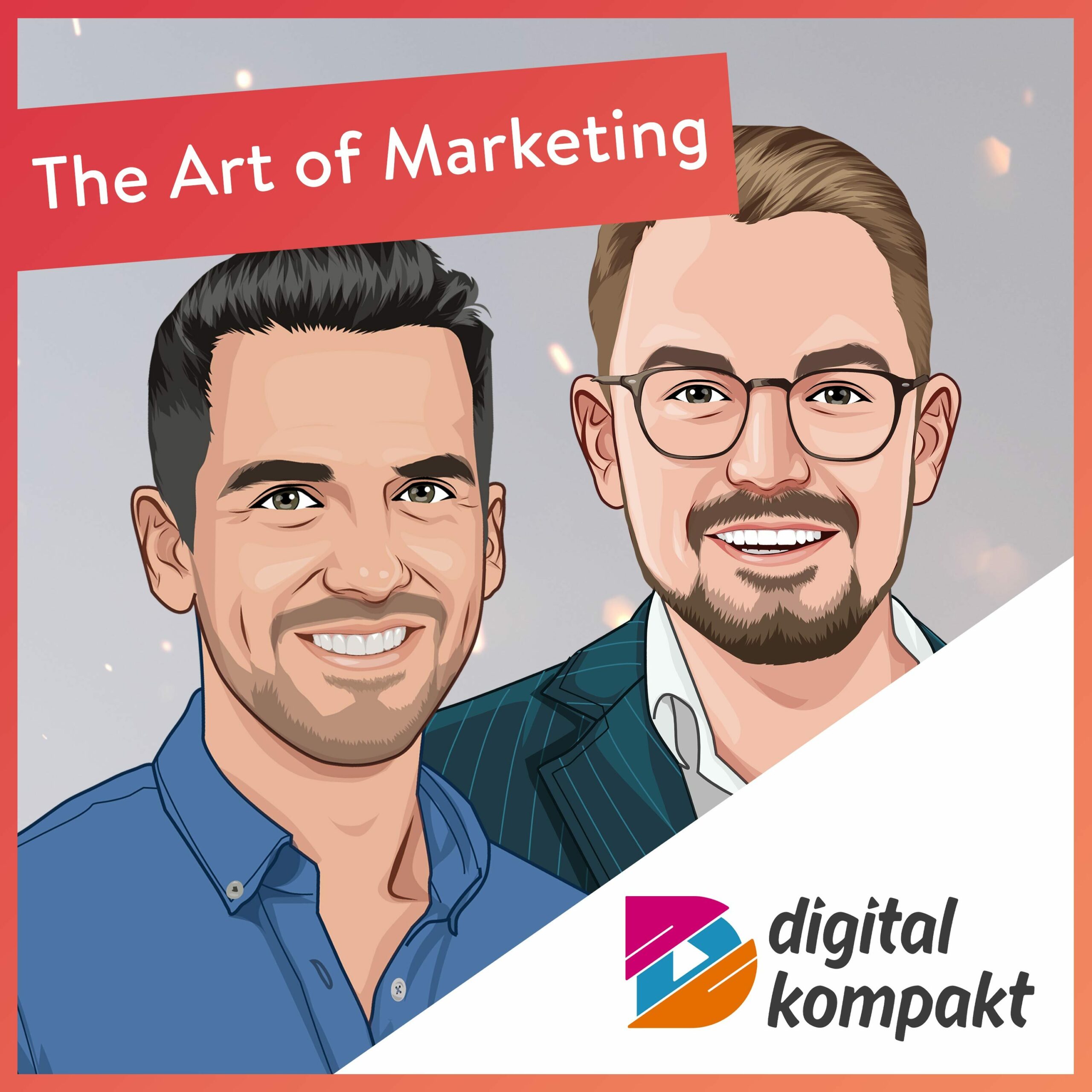 Podcast-Cover von "The Art of Marketing" mit einer Illustration von Moritz Neuhaus und dem Logo von digital kompakt