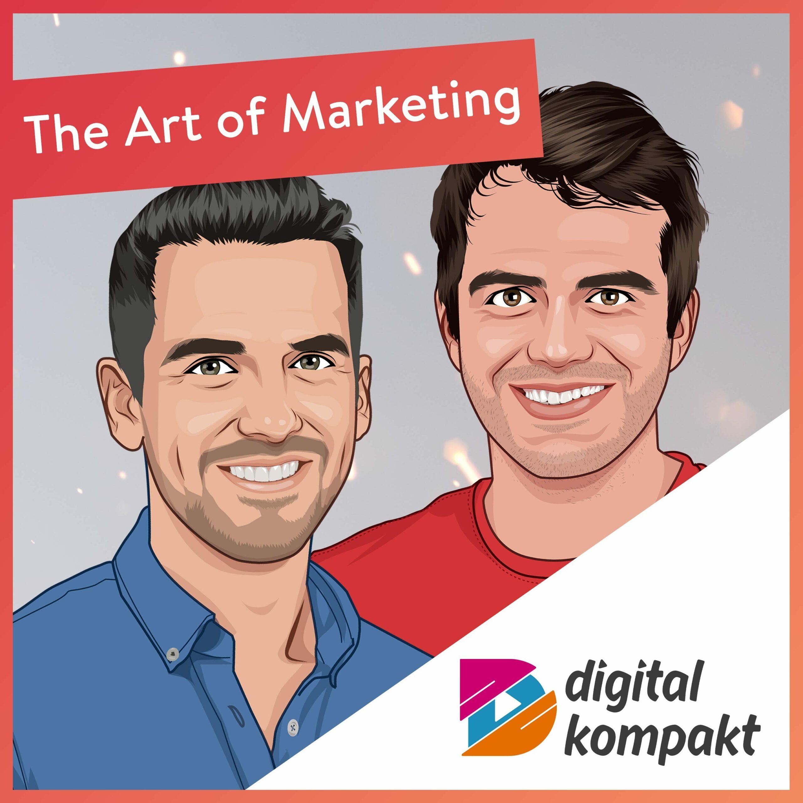 Podcast-Cover von "The Art of Marketing" mit einer Illustration von Jürgen Schäffler und dem Logo von digital kompakt