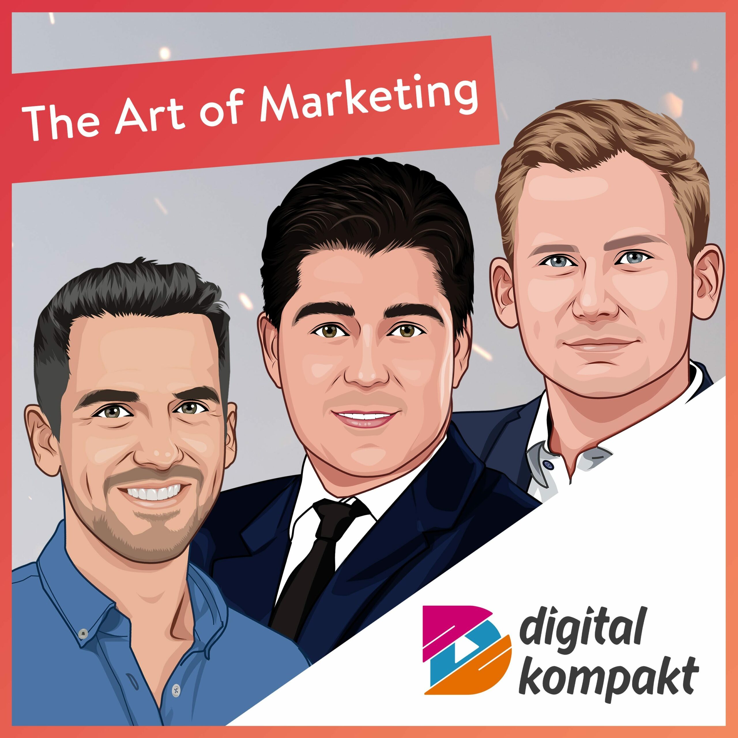 Podcast-Cover von "The Art of Marketing" mit Illustrationen von Michael Di Figlia und Enrico Flade sowie dem Logo von digital kompakt.