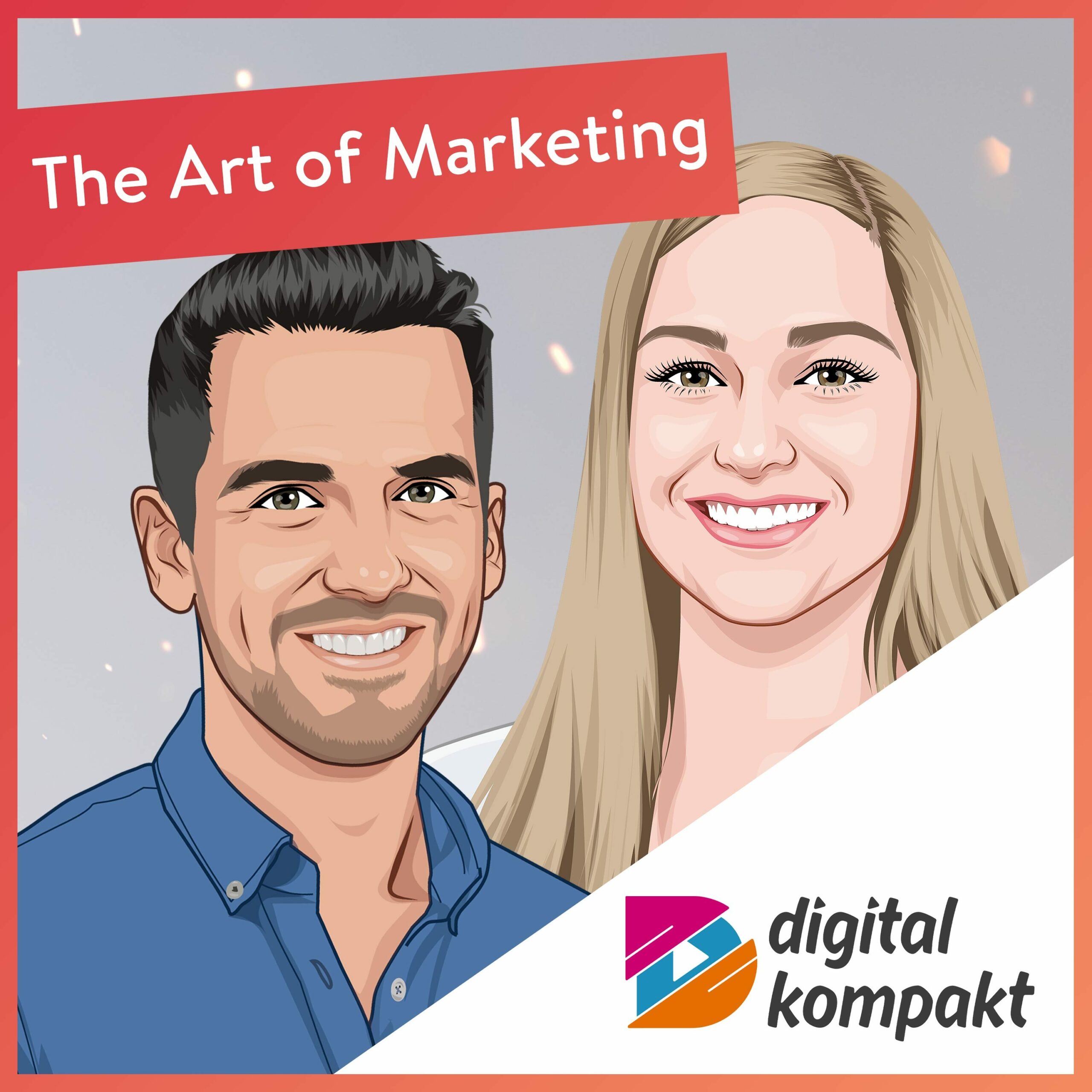 Podcast-Cover von "The Art of Marketing" mit einer Illustration von Katrin Wolf und dem Logo von digital kompakt