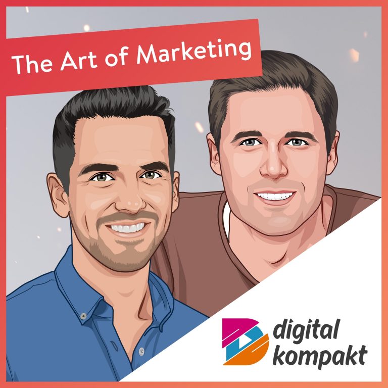 Podcast-Cover von "The Art of Marketing" mit einer Illustration von Julius Ewig und dem Logo von digital kompakt