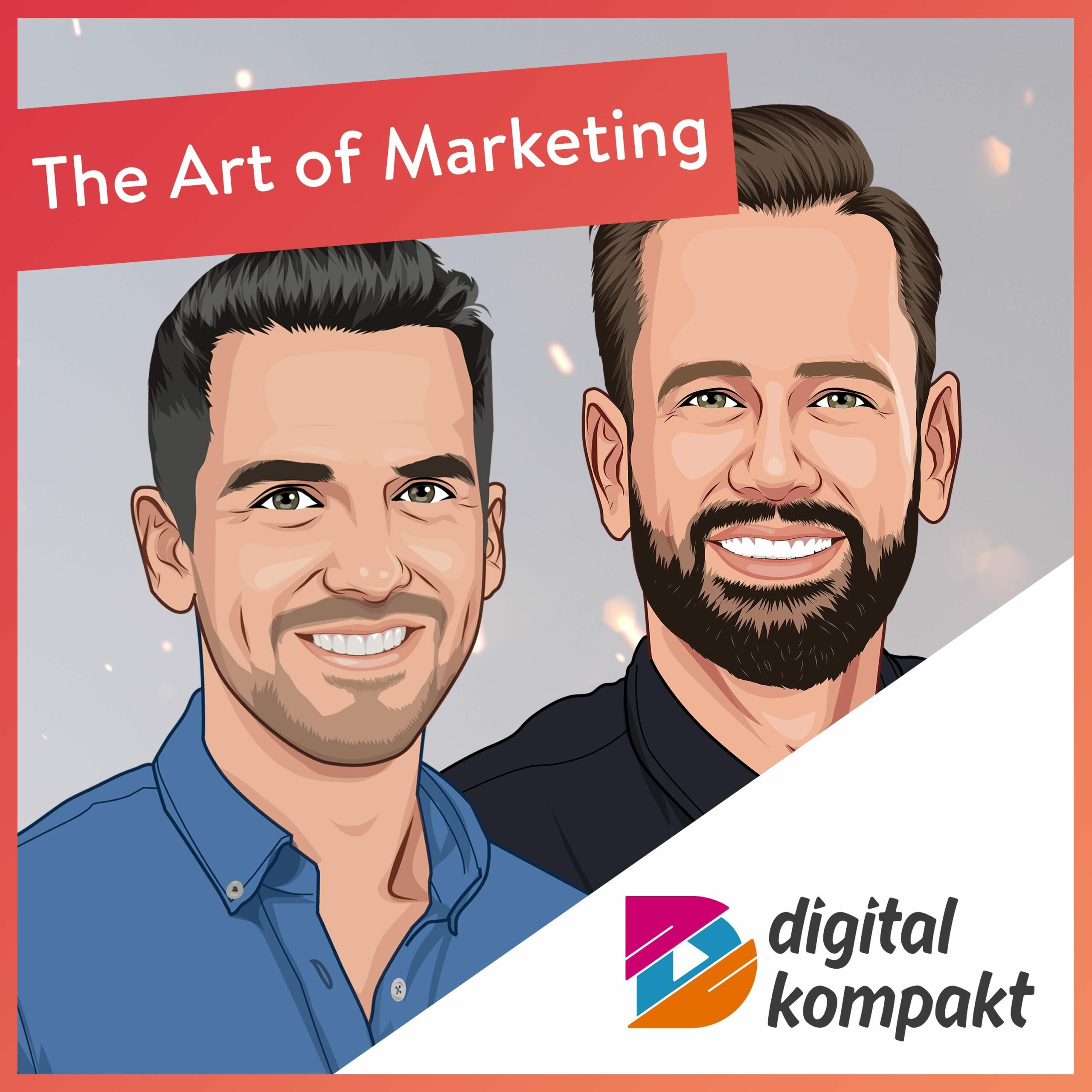 Podcast-Cover von "The Art of Marketing" mit einer Illustration von Benedikt Kirch und dem Logo von digital kompakt.